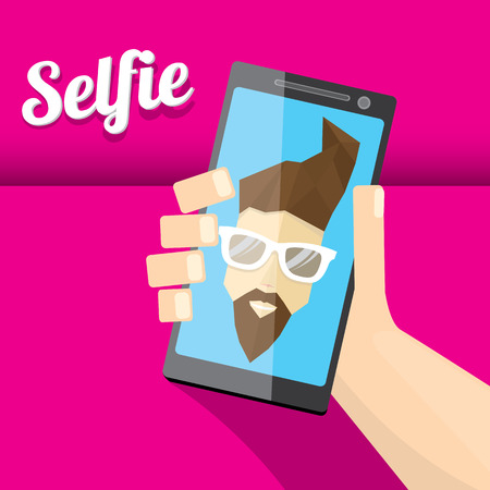 Taking Selfie Photo on Smart Phone concept iconのイラスト素材