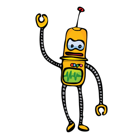 orange Cartoon doodle Robot on whiteのイラスト素材