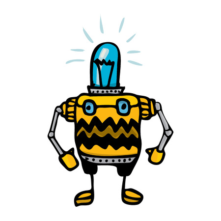 orange Cartoon doodle Robot on whiteのイラスト素材