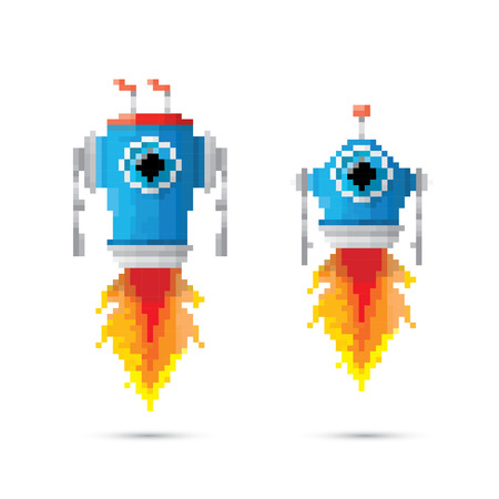 pixel style robot setのイラスト素材