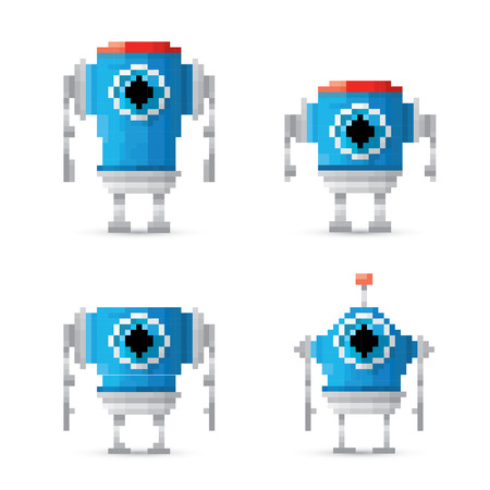 pixel art style robot set. vector illustrationのイラスト素材