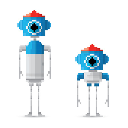 pixel art style robot set. vector illustrationのイラスト素材