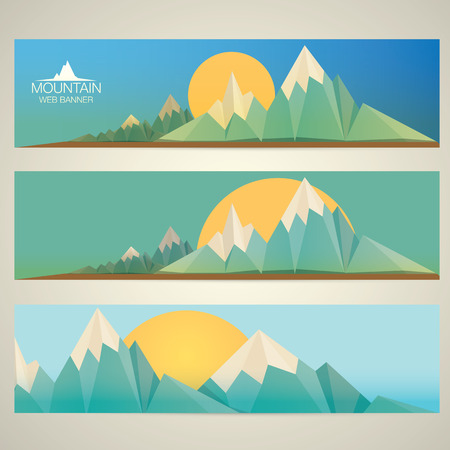 Low poly Mountains web bannersのイラスト素材