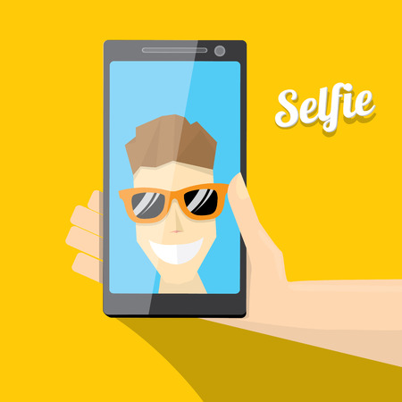 Taking Selfie Photo on Smart Phone concept icon. vector illustrationのイラスト素材