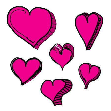 Vector doddle hearts set. hand drawn heart sign collectionのイラスト素材