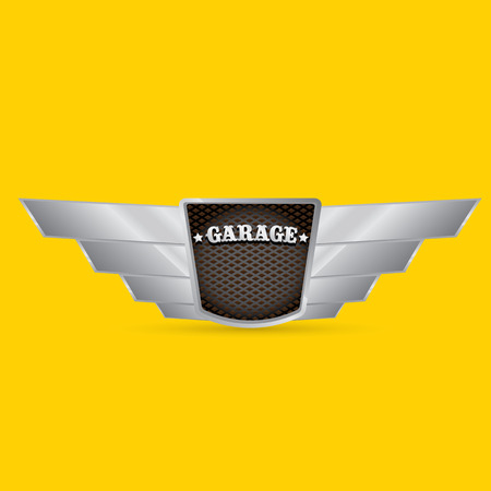 Vector metallic automotive, motorcycle badge with wings. Signs and labels.のイラスト素材