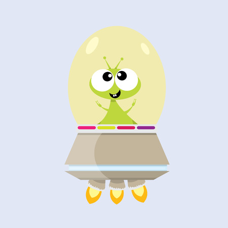 ufo. cute alien vector illustration. flying saucerのイラスト素材