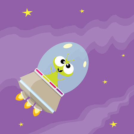 ufo. cute alien vector illustration. flying saucerのイラスト素材