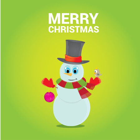 Vector cartoon snowman. merry christmas card backgroundのイラスト素材