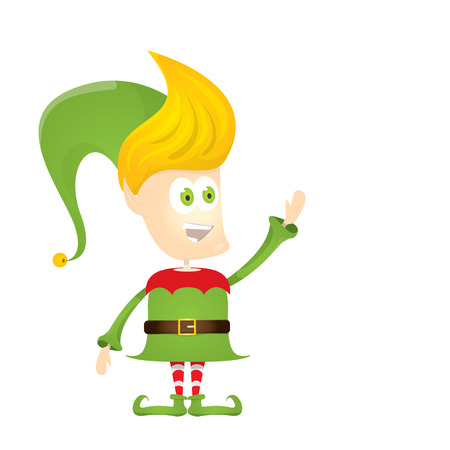 vector cartoon cute happy Christmas elf isolated on white background. merry christmas illustrationのイラスト素材