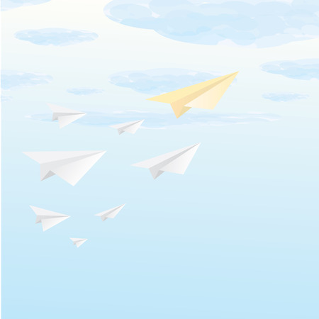 paper airplane  in sky. concept of growth or leadership. business metaphor. vector illustrationのイラスト素材