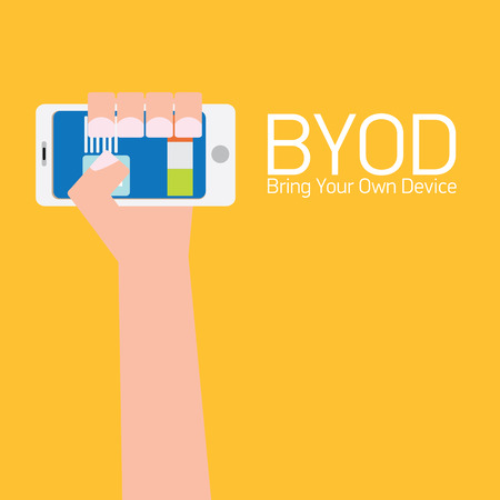 vector flat design concept of BYOD bring you own device. hand holding device. flat style vector illustrationのイラスト素材