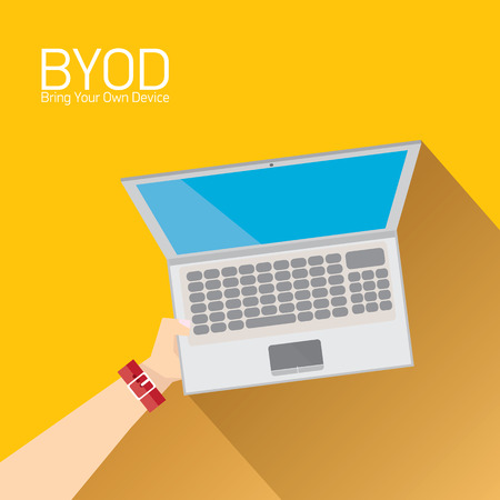 vector flat design concept of BYOD bring you own device. hand holding device. flat style vector illustrationのイラスト素材