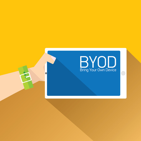 vector flat design concept of BYOD bring you own device. hand holding device. flat style vector illustrationのイラスト素材