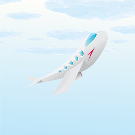 vector cartoon airplane flying in blue skyのイラスト素材