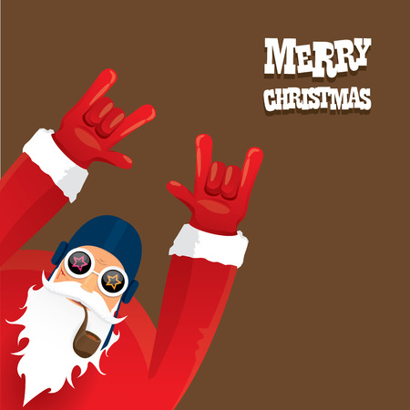 biker santa claus with smoking pipe. Christmas hipster poster for party or greeting card.のイラスト素材
