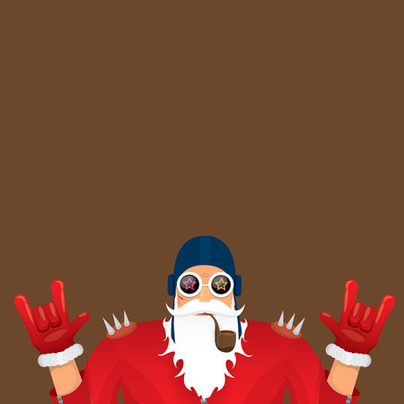 biker santa claus with smoking pipe. Christmas hipster poster for party or greeting card.のイラスト素材