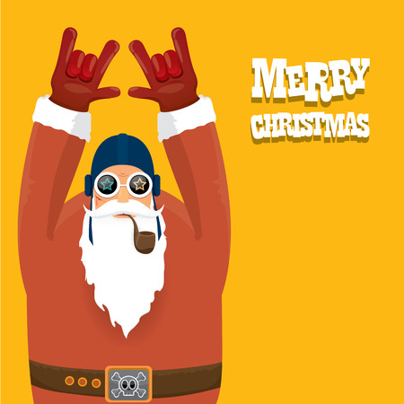 biker santa claus with smoking pipe. Christmas hipster poster for party or greeting card.のイラスト素材