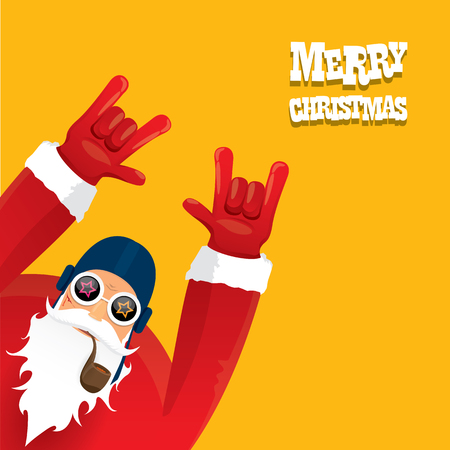biker santa claus with smoking pipe. Christmas hipster poster for party or greeting card.のイラスト素材