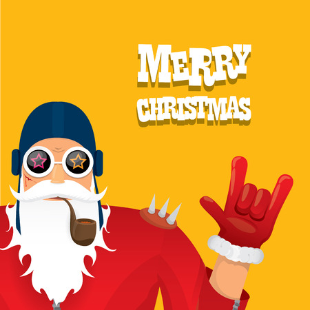 biker santa claus with smoking pipe. Christmas hipster poster for party or greeting card.のイラスト素材