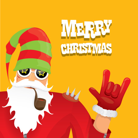 biker santa claus with smoking pipe. Christmas hipster poster for party or greeting card.のイラスト素材