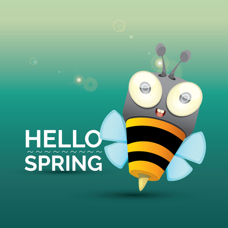 Hello spring . cartoon cute bright baby bee. vector illustrationのイラスト素材