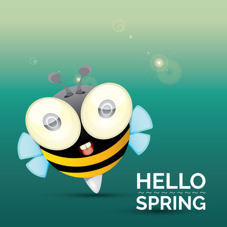 Hello spring . cartoon cute bright baby bee. vector illustrationのイラスト素材