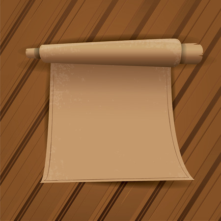 Old Scroll paper on wooden table background. Old vintage paper on woodのイラスト素材