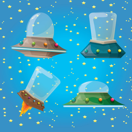 cartoon Flying Saucer, cartoon Spaceship And cartoon UFO Set.のイラスト素材