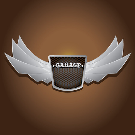 metallic automotive, motorcycle badge with wings. Signs and labels.のイラスト素材