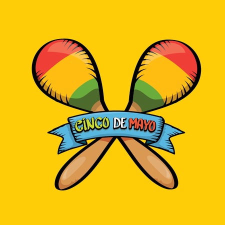 Cinco de Mayo vector concept. Mexican holiday vector. Cinco de Mayo calligraphic greeting card on orange backgroundのイラスト素材