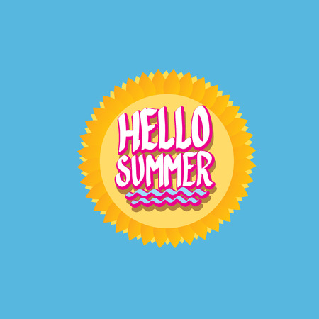 Vector summer fun background. Hello Summer funny vector illustration. Vector hand lettering typography poster hello summer. Hand drawn summer cardのイラスト素材