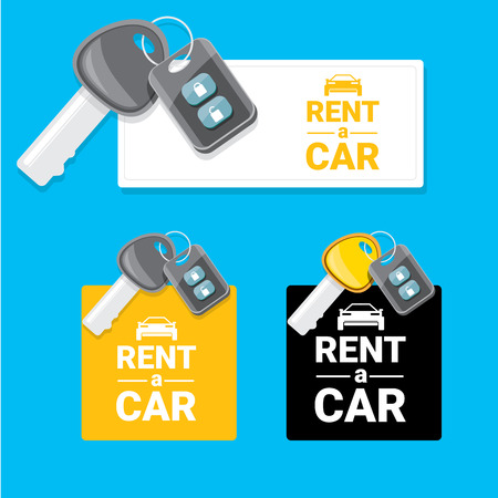 vector car keys isolated on blue. car rent concept vector banner. vector key flat iconのイラスト素材