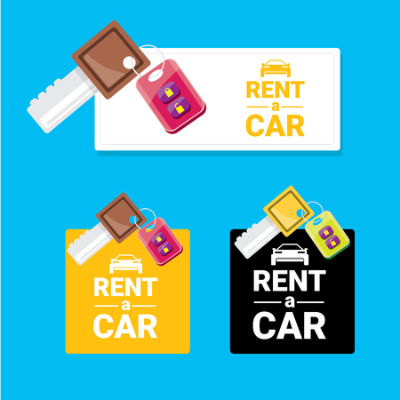 vector car keys isolated on blue. car rent concept vector banner. vector key flat iconのイラスト素材