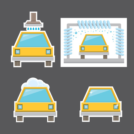 orange vector Car wash icons set . vector car wash sticker collection. vector car wash logo template. washing car labelのイラスト素材