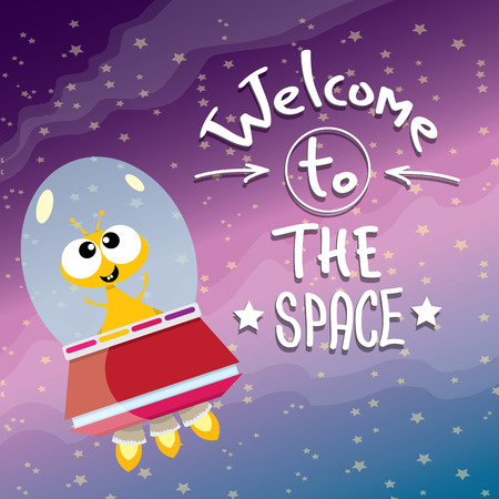 ufo. cute alien vector illustration. flying saucerのイラスト素材