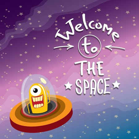 ufo. cute alien vector illustration. flying saucerのイラスト素材