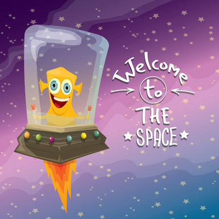 ufo. cute alien vector illustration. flying saucerのイラスト素材