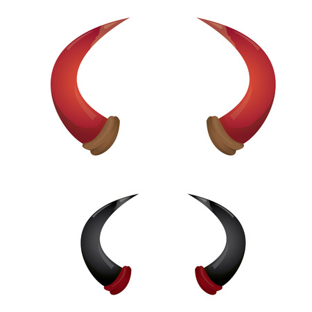 vector Red and black devil, demon, satan horns isolated on white. Halloween evil hornsのイラスト素材