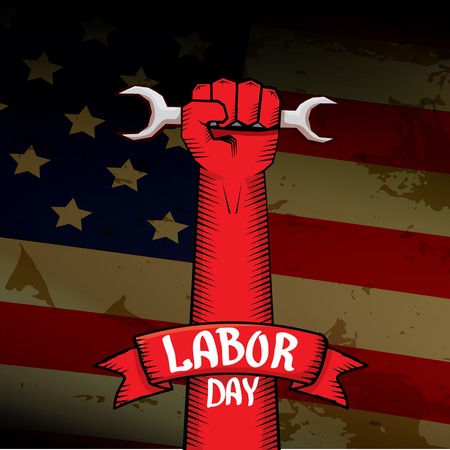 Usa labor day vector background. vector happy labor day poster or banner with clenched fist.のイラスト素材