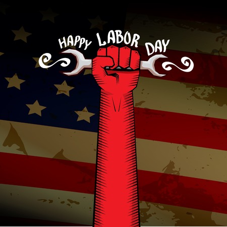 Usa labor day vector background. vector happy labor day poster or banner with clenched fist.のイラスト素材