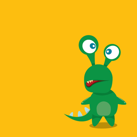 Vector cartoon green funny dragon. Cartoon cute monster Dinosaur.のイラスト素材