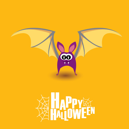 Happy halloween vector kids funny background with cartoon funky batのイラスト素材