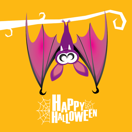 Happy halloween vector kids funny background with cartoon funky batのイラスト素材