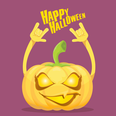 Happy halloween vector creative background. pumpkin rock n roll style halloween greeting card with text. Happy halloween rock concert poster design template or greeting cardのイラスト素材