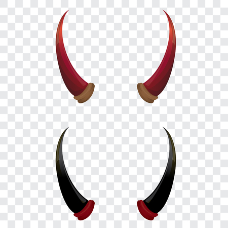 vector Red and black devil, demon, satan horns isolated on white. Halloween evil hornsのイラスト素材