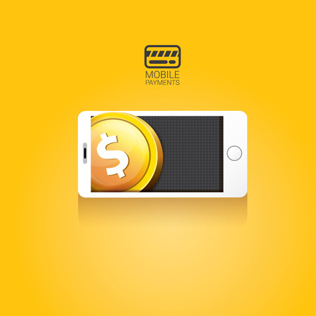 Flat design style vector illustration of modern smartphone with processing of mobile payments from credit card on the screen. Internet banking concept. wireless money transfer.のイラスト素材