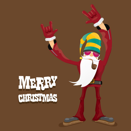 vector biker santa claus with smoking pipe. Christmas hipster poster for party or greeting card.のイラスト素材