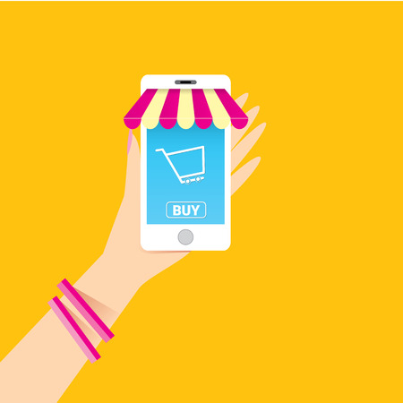 Online mobile shopping concept background. vector mobile marketing and commerce background.のイラスト素材