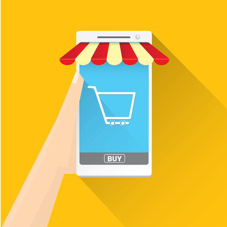 Online mobile shopping concept background. vector mobile marketing and commerce background.のイラスト素材
